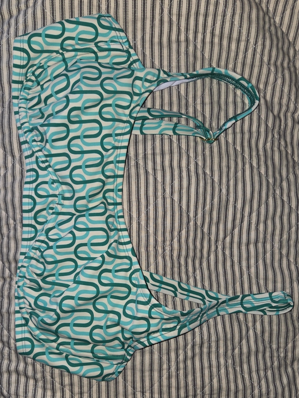 Kona Sol Teal and White Patterned Bikini Top